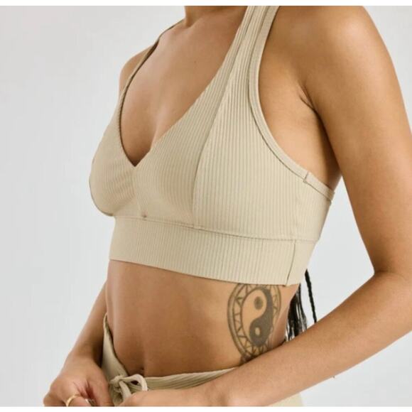 Year Of Ours Ribbed Tess V Sports Bra Racerback Caribou Medium Beige Yoga - Picture 2 of 7
